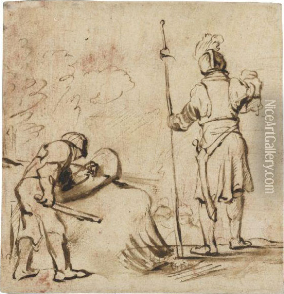 A Warrior Seen From Behind Oil Painting - Rembrandt Van Rijn