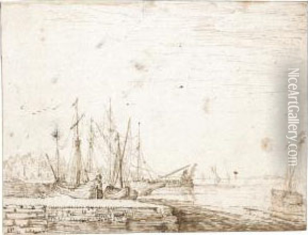 Harbour Scene With Shipping Oil Painting - Cornelis Claesz van Wieringen