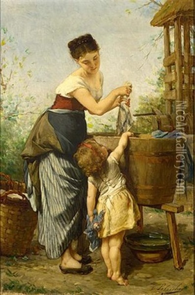 Mothers Little Helper Oil Painting - Timoleon Marie Lobrichon