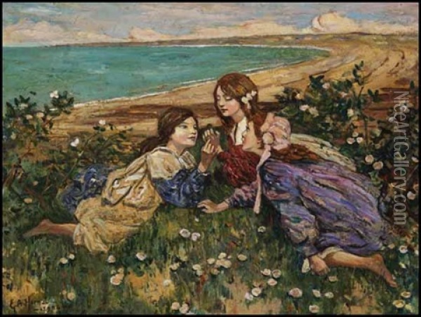 Girls By The Sea Oil Painting - Edward Atkinson Hornel