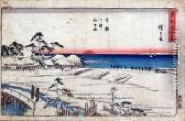 New Year's Sunrise After Snowfall From Famous Places In The Eastern Capital Oil Painting - Utagawa or Ando Hiroshige
