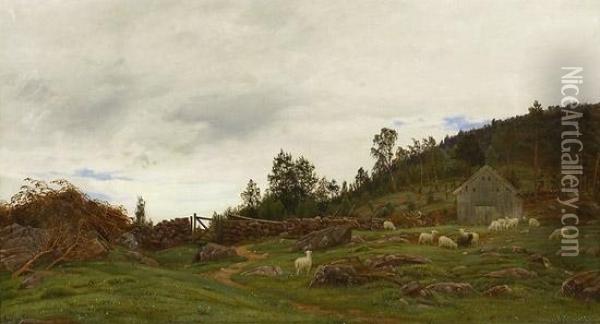 I Utmarken 1887 Oil Painting - Amaldus Clarin Nielsen