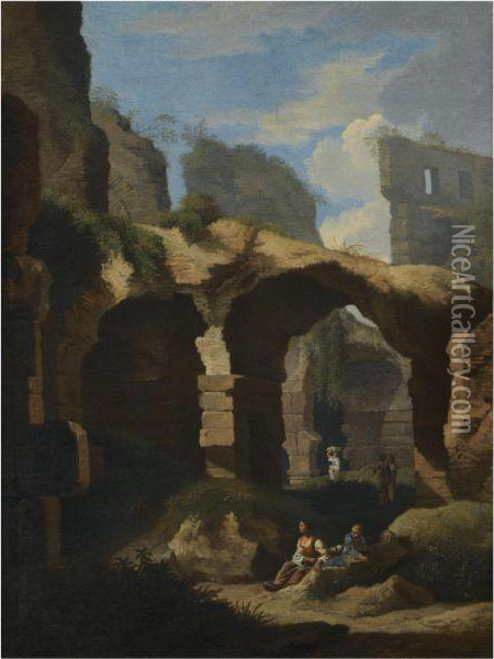 A Landscape With Architectural Ruins And Figures Oil Painting - Jan Frans Van Bloemen (Orizzonte)