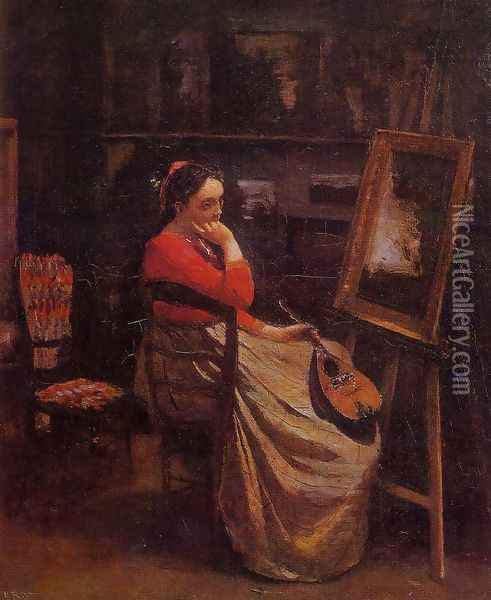 The Studio Oil Painting - Jean-Baptiste-Camille Corot