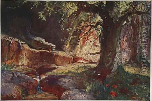 Fafner in his cave Oil Painting - Hermann Hendrich