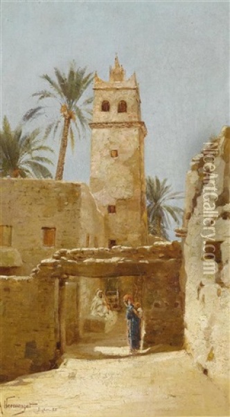 Orientalische Szene In Biskra Oil Painting - Jacques Elie Abraham Hermanjat