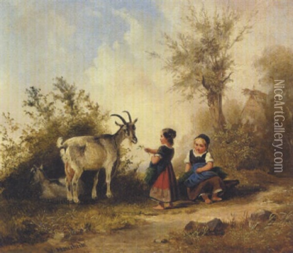 To Smapiger, Der Fodrer Geder Oil Painting - Wilhelm Alexander Meyerheim