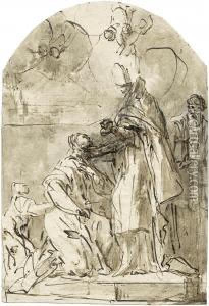 Kniende Vor Einem Bischof Oil Painting - Domenico Mondo