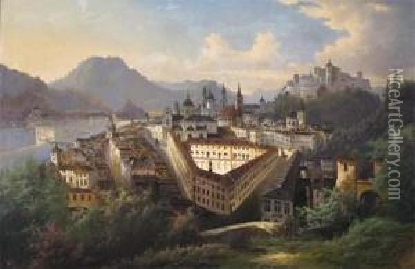 A Panoramic View Ofsalzburg Oil Painting - Andreas Johann Jakob Muller