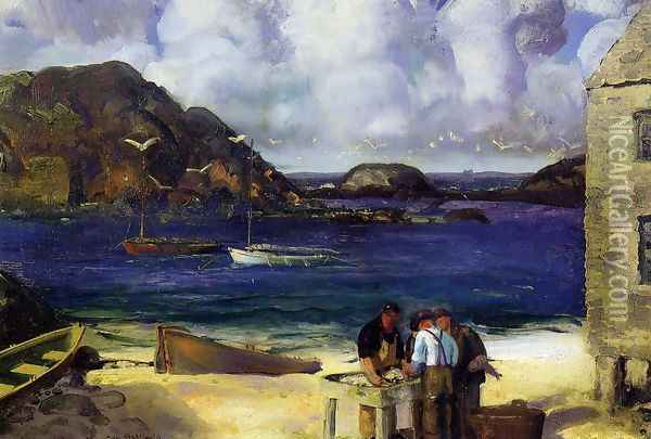 Harbor At Monhegan Aka Fishing Harbor Monhegan Island Oil Painting - George Wesley Bellows