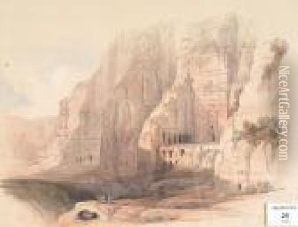 Excavated Mansions Of Petra Oil Painting - David Roberts