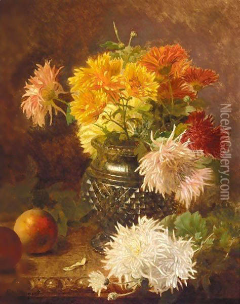 Chrysanthemums And Apples Oil Painting - Eloise Harriet Stannard