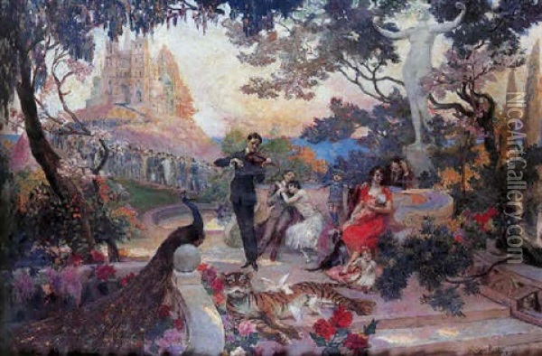 Scene De Parc Animee Oil Painting - Georges Antoine Rochegrosse