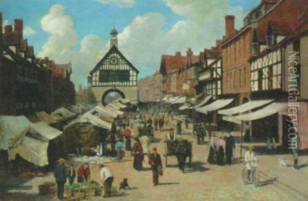 Market Day, Bridgnorth, Shropshire Oil Painting - Charles Nathaniel Worsley