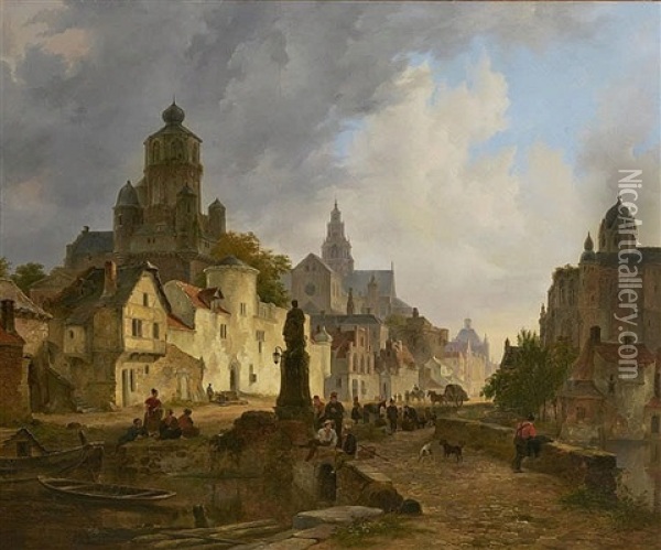View Of A City Oil Painting - Bartholomeus Johannes Van Hove