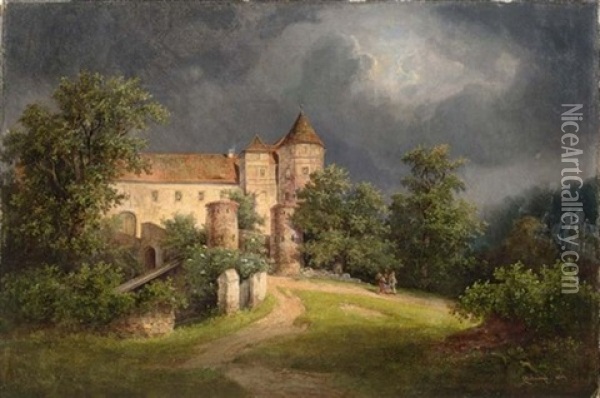 View On Schloss Scharfenberg, Near Meissen Oil Painting - Friedrich Otto Georgi