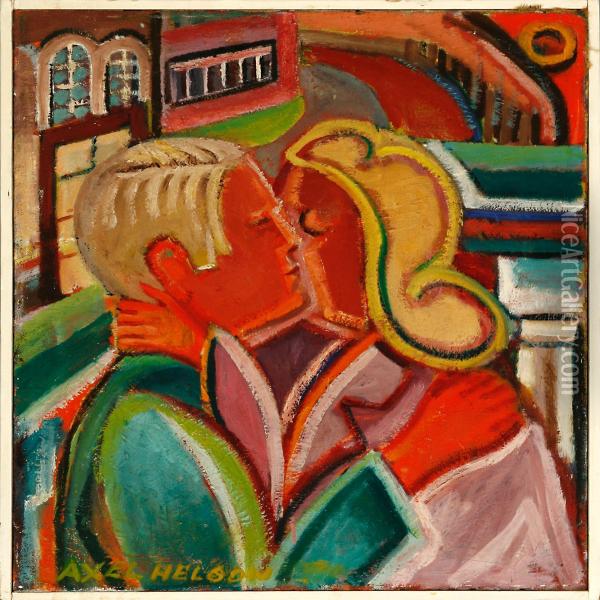 Kissing Couple Oil Painting - Axel Axelson