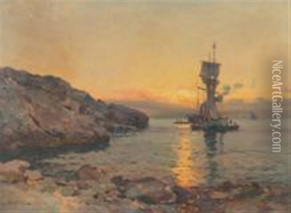 Navire En Bord De Cote Oil Painting - Jean Baptiste Olive