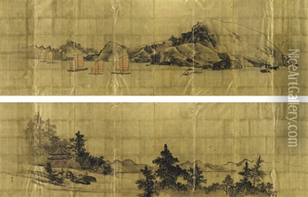 Chinese Landscape (pair) Oil Painting - Kutoba Beisen