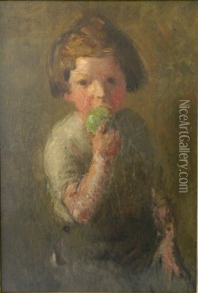 Girl Eating An Apple Oil Painting - William Sommer