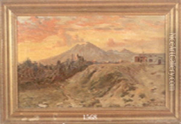 Aftenstemning Ved Pompeij Oil Painting - Olaf Viggo Peter Langer
