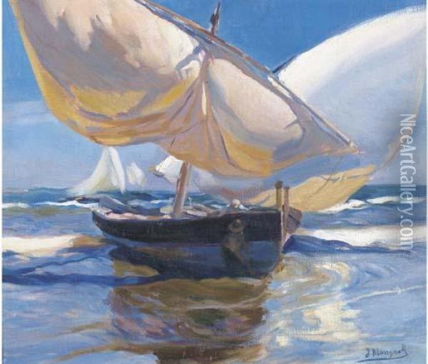 La Barca Oil Painting - Jose Mongrell Torrent