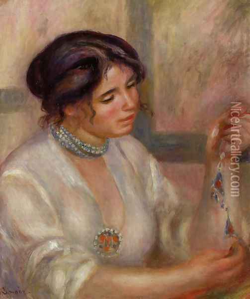 Woman With A Necklace Oil Painting - Pierre Auguste Renoir