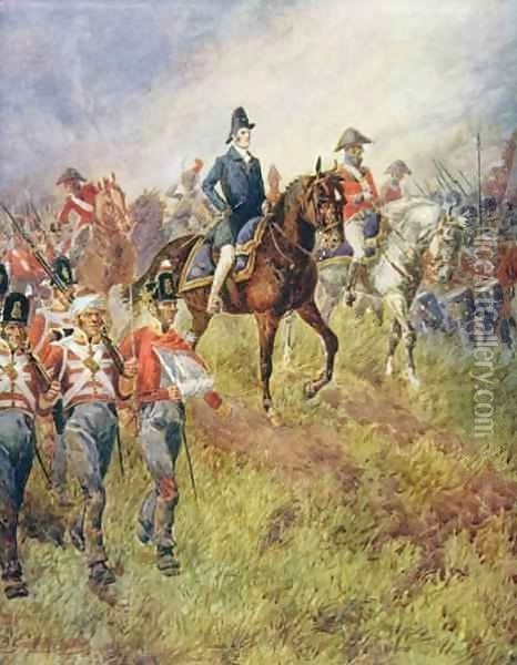 'The Whole Line Will Advance', Wellington at the Battle of Waterloo in 1815 Oil Painting - B. Granville Baker