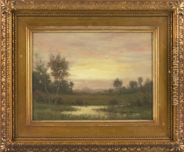Sunset Meadow Scene Oil Painting - William Crothers Fitler
