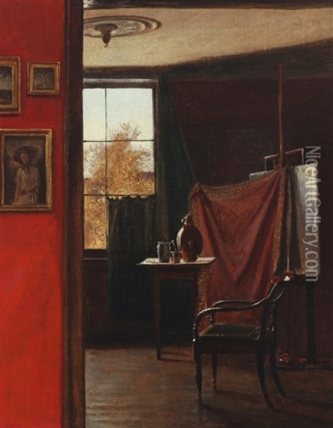 Interior From The Artist's Atelier Oil Painting - Johan Rohde