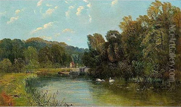 Paisaje Con Lago Y Cisnes Oil Painting - Robert Weir Allan