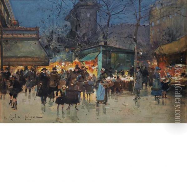 Porte Saint-denis At Night Oil Painting - Eugene Galien-Laloue