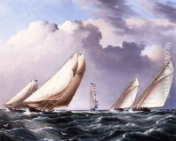 Yachts Rounding the Mark Oil Painting - James E. Buttersworth