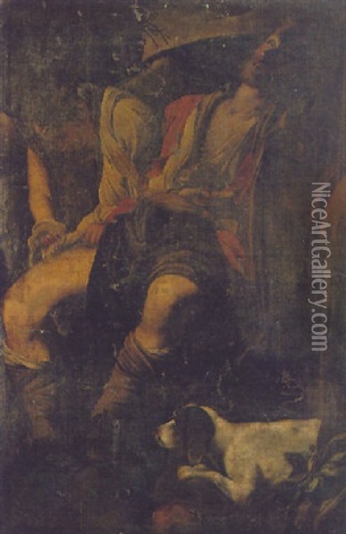 St.roch And The Angel Oil Painting - Carlo Saraceni