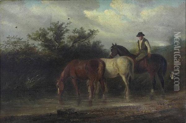 Horses Being Watered Oil Painting - Thomas Smythe