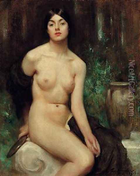 A Female Nude at her toilet Oil Painting - Arthur Hacker