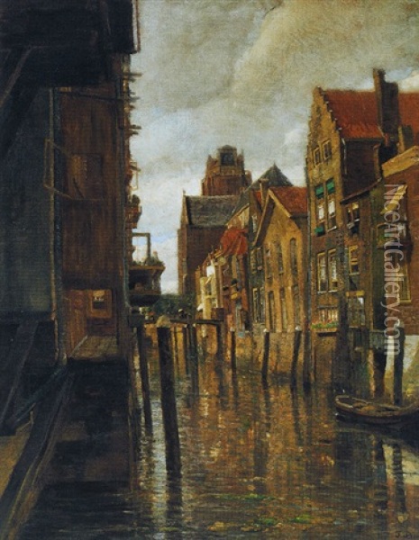 Voorstadtshaven In Dordrecht Oil Painting - Tina Blau-Lang