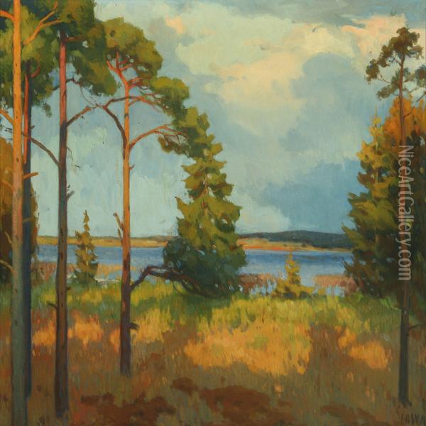 Landscape With A Lake Oil Painting - Soren Josua Christensen