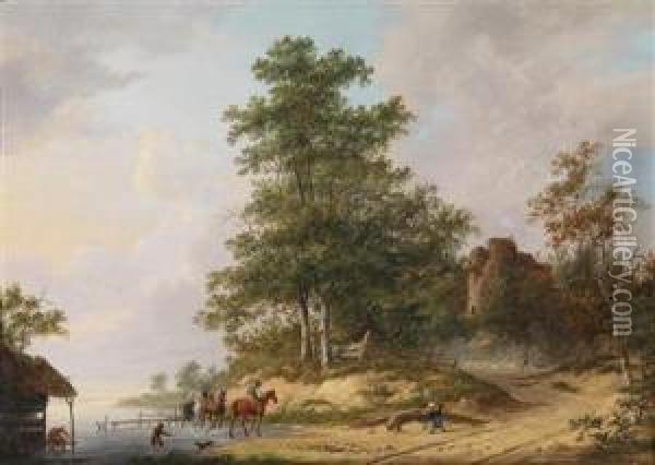 Horsemen At A Ford Oil Painting - Jacobus Van Der Stok