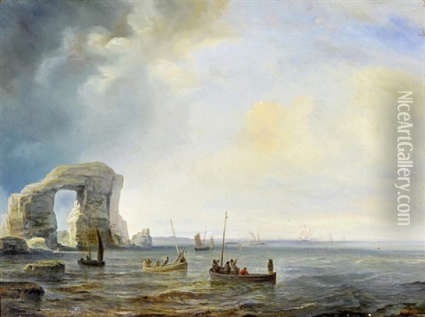 Barques Au Bord Des Falaises Oil Painting - Henriette Gudin