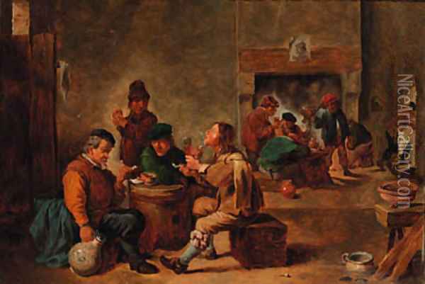 Peasants in a tavern interior Oil Painting - David Teniers