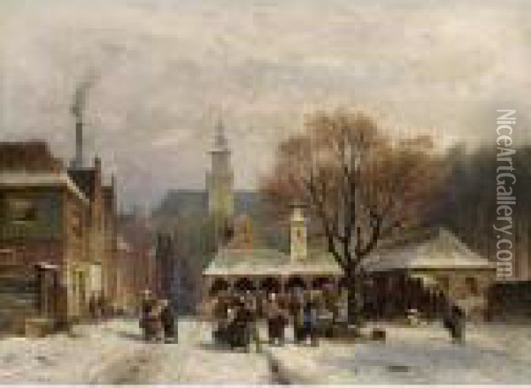Villagers On A Town Square In Winter Oil Painting - Antonie Waldorp