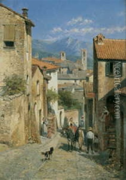Strassenszene In Einer Italienischen Kleinstadt Oil Painting - Jacques Francois Carabain