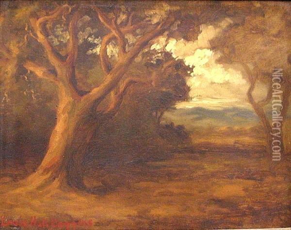 Oaks Under A Threatening Sky Oil Painting - Leola Hall Coggins