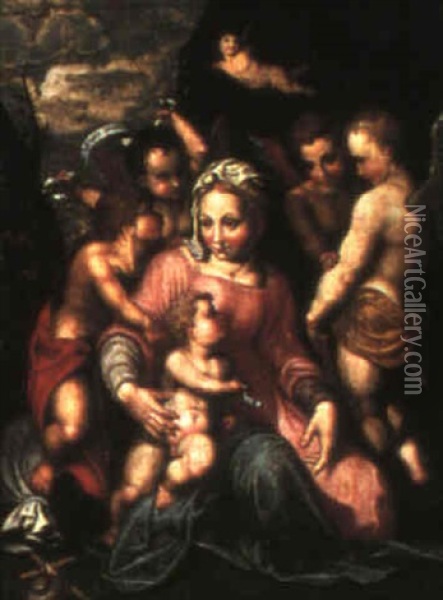 Virgin And Child With The Infant Saint John And Angels Oil Painting - Andrea Del Sarto