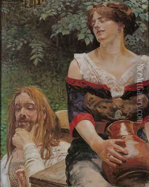 Christ and the Samaritan Woman Oil Painting - Jacek Malczewski