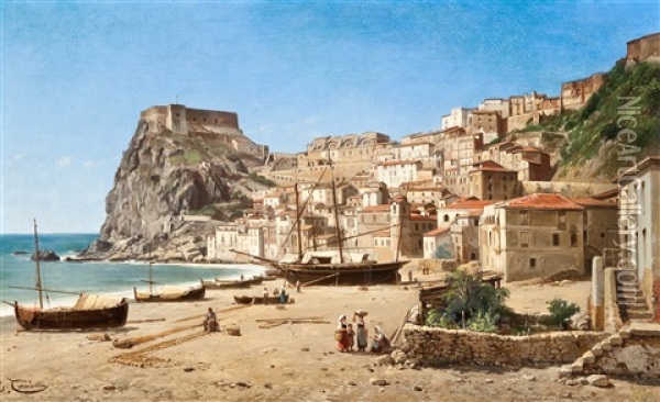 Zicht Op De Stad Messina In Sicilie Oil Painting - Jacques Francois Carabain