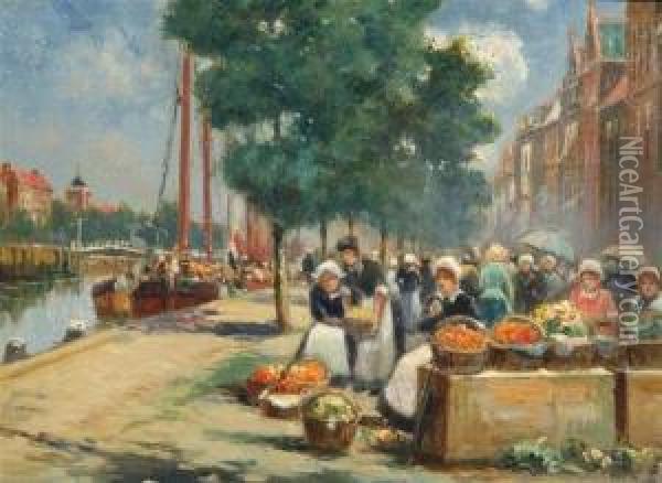 A Flanders Market Place Oil Painting - Charles John de Lacy