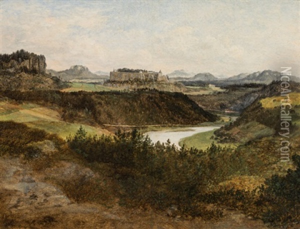 Festung Konigstein An Der Elbe Oil Painting - Friedrich Loos