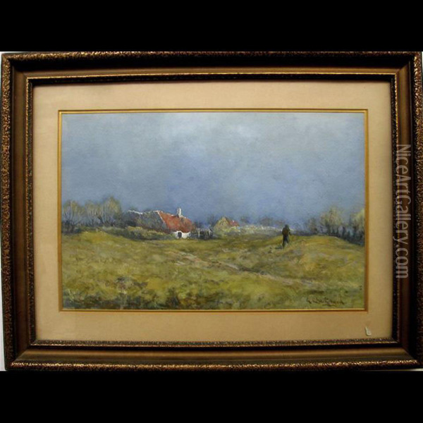 Figure Strolling By Cottages Oil Painting - George Chauvignaud